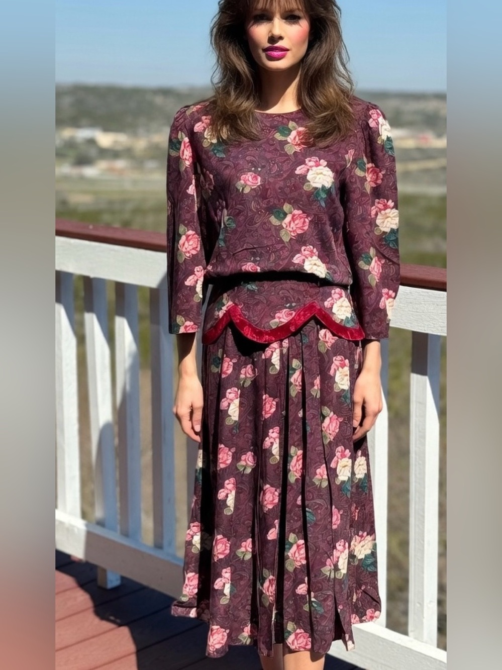 Vintage Miss‎ Dorby Burgundy Floral Dress